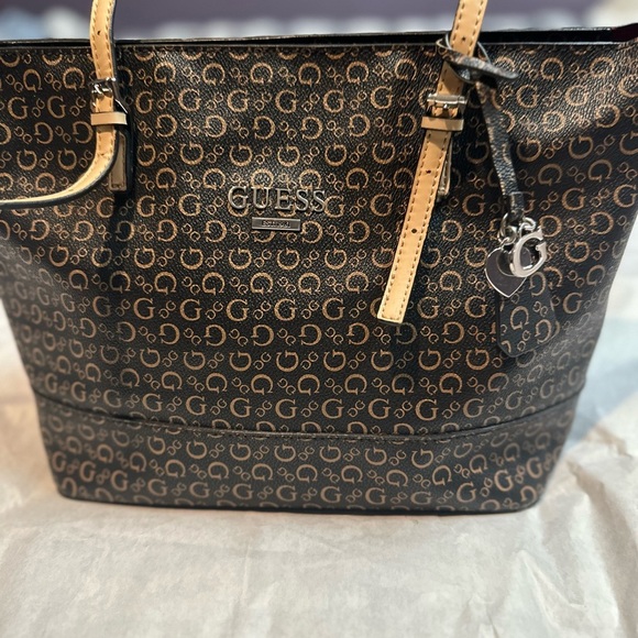 Guess Monogram Black and Tan Tote with Silver Hardware - Picture 2 of 6